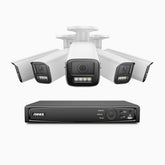 HZ804 - 4K 8 Kanal PoE Dome Überwachungskamera-Set mit 5 Kameras, 4X Optischer Zoom, 2,8-12 MM motorisiertes Varifokalobjektiv, Intelligente Zwei Lichtern Nachtsicht, Bewegungserkennung 2.0, Eingebautes Mikrophon, Alarmierung mit sirene und blitzlicht